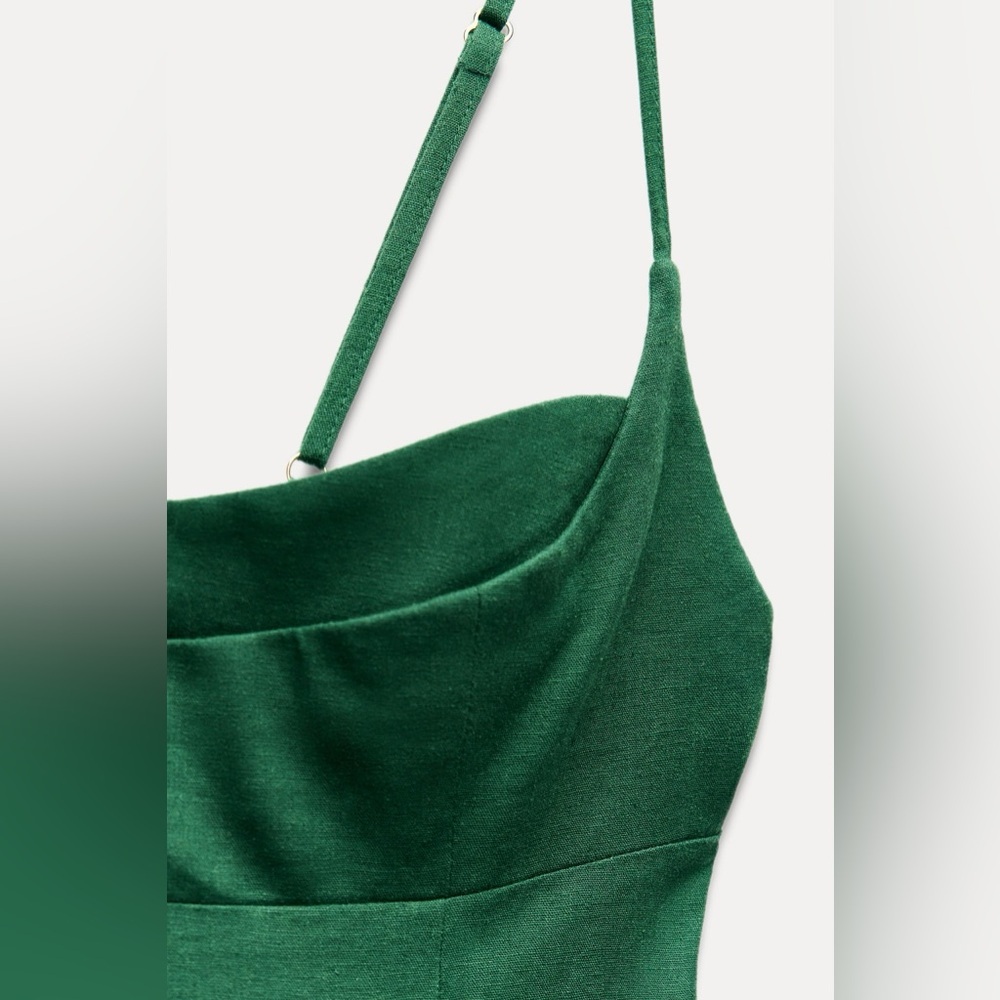 NWT. Zara Green Linen Blend Strappy Midi Dress. Size M. - Picture 5 of 9